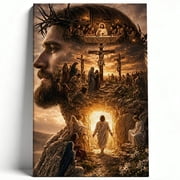 Jesus Life and Resurrection Canvas Wall Art Crown of Thorns Portrait Poster Last Supper Crucifixion Painting Christian Faith Living Room Decor Print Ready to Hang 8*12
