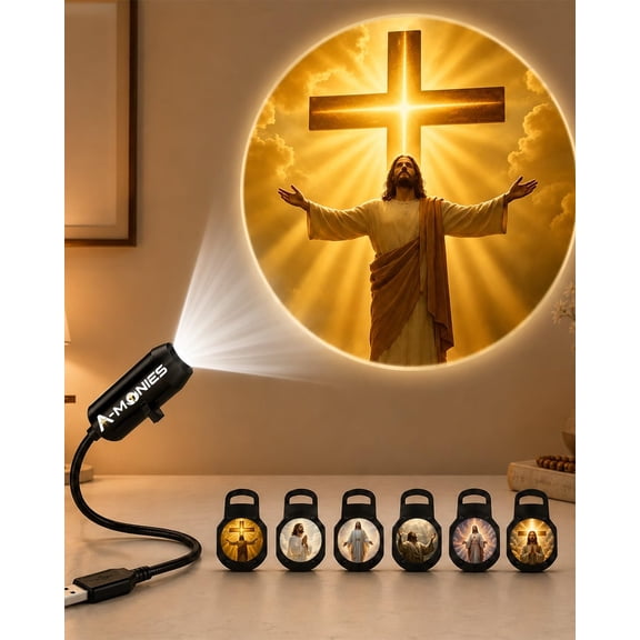 Jesus Light Projector Night USB Religious Wall Projection Lamp with 6 Slides Christian Cross Nativity Room Decor for Bedroom Living Room Church Home Holiday