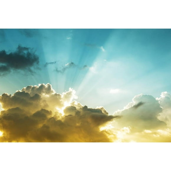 Jesus Light Radiating Shining From Clouds In Sky Religious God Almighty Photo Cool Wall Art Print Poster 24x16