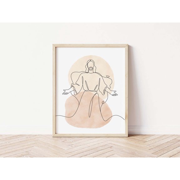 Jesus Line Art Print Christian Boho Portrait Decor, Stretched Canvas 8x10in