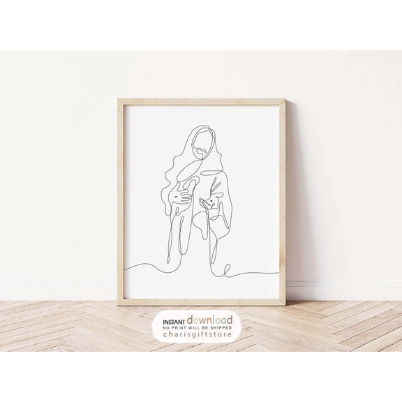 Jesus Line Art Print Minimalist Christian Portrait Print Unframed Paper Print