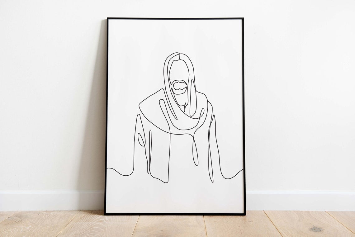 Jesus Line Art Print Minimalist Christian Wall Decor, Unframed Paper ...