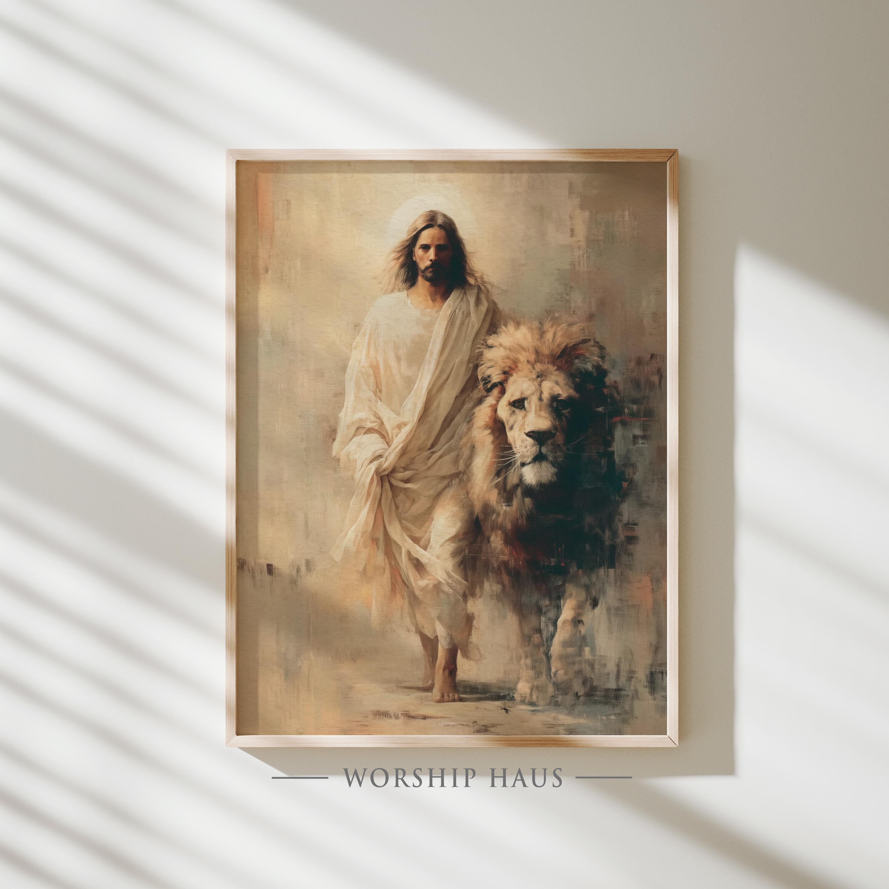 Jesus And Lion Of Judah Christian Wall Art Strong Faith Protection ...
