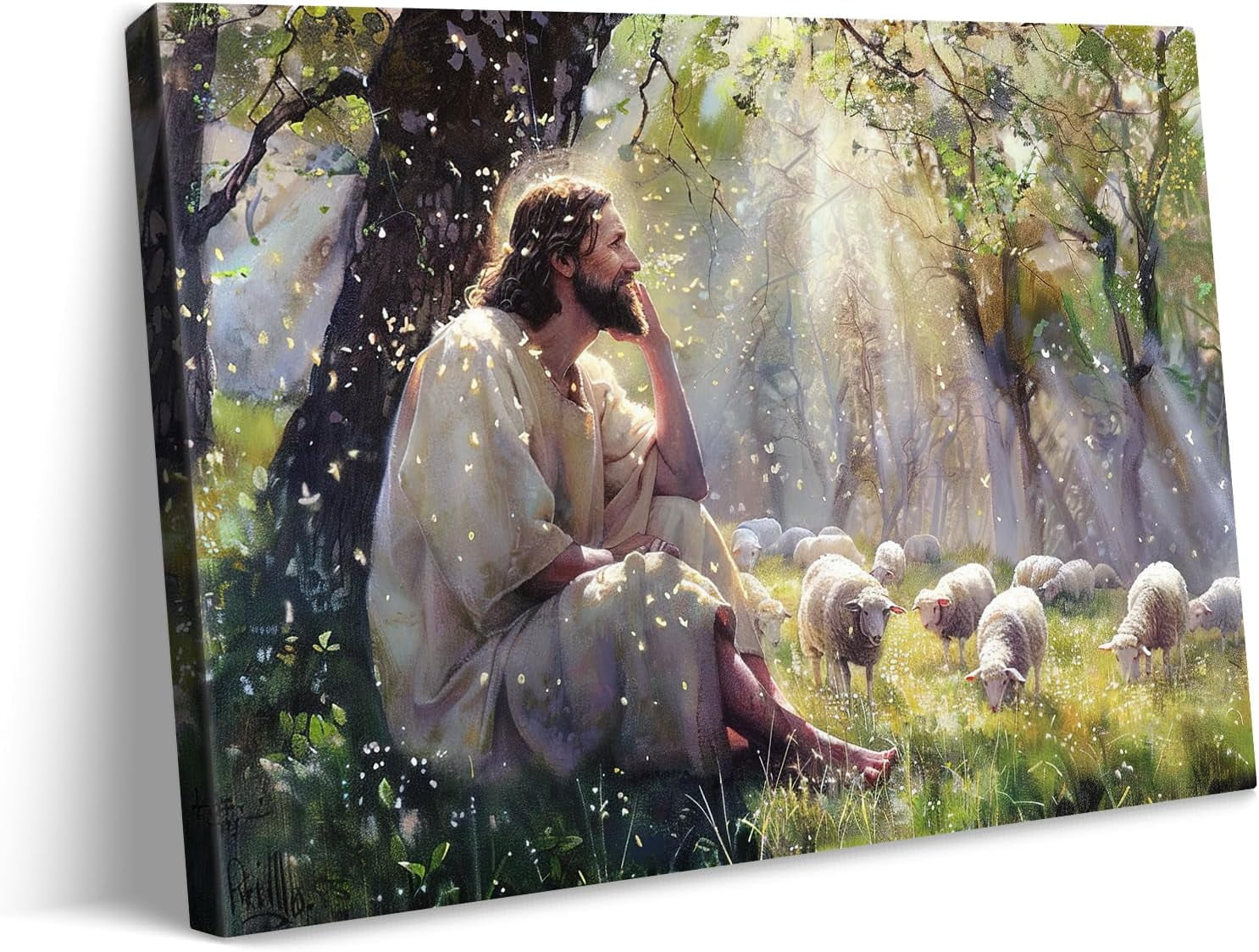 Jesus and Lost Lamb Canvas Wall Art Jesus Found the Lost Sheep in ...