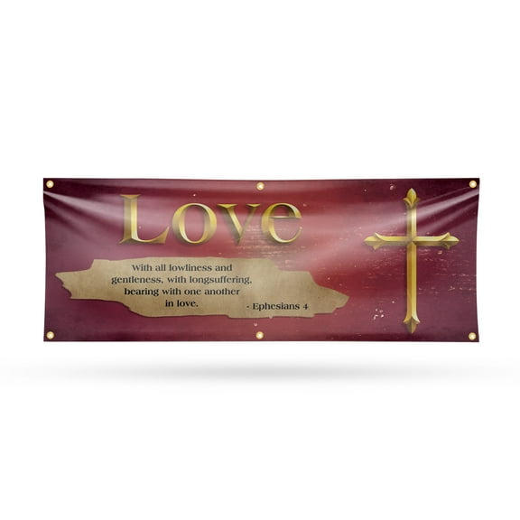 Jesus Love Banner Sign 24 Inch x 72 Inch | 13 oz Vinyl with Metal Grommets | Heavy-Duty Single-Sided Outdoor Durable Printed High-Quality Weatherproof | Made in the USA