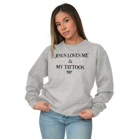 Jesus Love Me and My Tattoos Women Plus Size Crewneck Sweatshirt Brisco Brands 3X