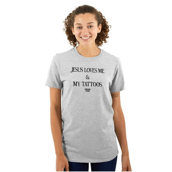 Jesus Love Me and My Tattoos Women's Graphic T Shirt Tees Brisco Brands L