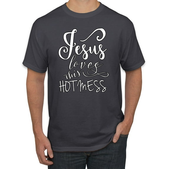 Jesus Love This Hot Mess Inspirational/Christian Men's Graphic T-Shirt, Charcoal, X-Large