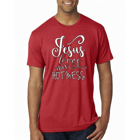 Jesus Love This Hot Mess Inspirational/Christian Mens Premium Tri Blend T-Shirt, Vintage Red, Large