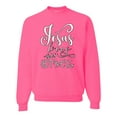 thumbnail image 1 of Jesus Love This Hot Mess Inspirational/Christian Unisex Crewneck Graphic Sweatshirt, Neon Pink, Large, 1 of 2