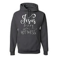 thumbnail image 1 of Jesus Love This Hot Mess Inspirational/Christian Unisex Graphic Hoodie Sweatshirt, Charcoal, Large, 1 of 2