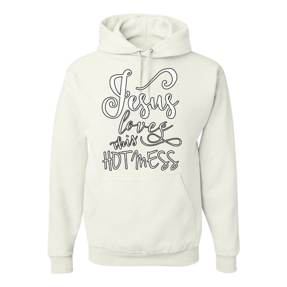 Jesus Love This Hot Mess Inspirational/Christian Unisex Graphic Hoodie Sweatshirt, White, Large