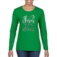 thumbnail image 1 of Jesus Love This Hot Mess Inspirational/Christian Womens Graphic Long Sleeve T-Shirt, Kelly, Medium, 1 of 2
