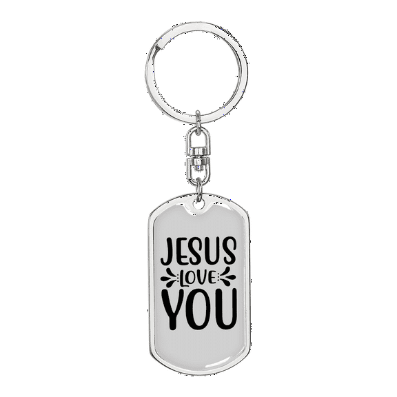 Jesus Love You Plain Stainless Steel or 18k Gold Premium Swivel Dog Tag Keychain