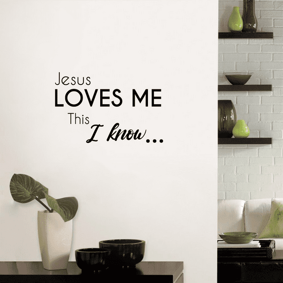 Jesus Loves Me This I Know Religion Song Lyrics Religious Christ Saying Motivational Quote Wall Decal Wall Art Designs Stickers for Home Room House Decor Vinyl Wall Sticker Decoration (27x30 inch)