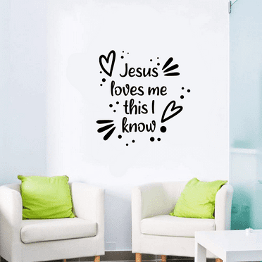 Jesus Loves Me This I Know Song Lyrics Mini Hearts Religious Religion Christ Saying Quote Wall Decal Wall Art Designs Stickers for Home Room House Decor Vinyl Wall Sticker Decoration (40x40 inch)
