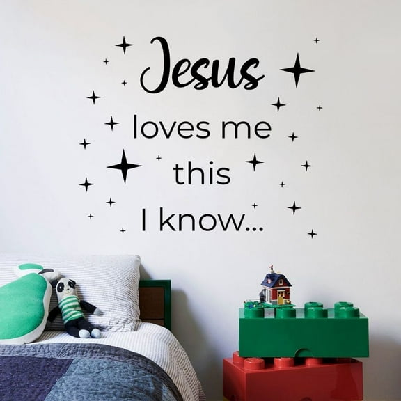 Jesus Loves Me This I Know Stars Religion Quote Positive Life Inspiration Quotes Saying Wall Art Sticker Designs Vinyl Stickers For Home House Walls Rooms Windows Bedroom Decoration Size (27x30 inch)