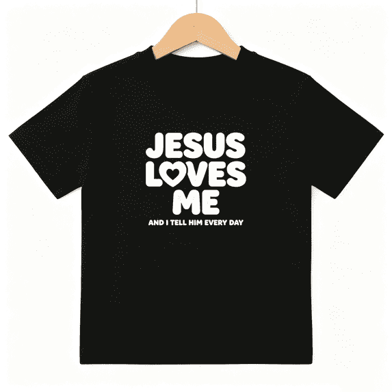 Jesus Loves Me Boys Graphic Tee, Classic Christian Slogan Faith 100% Cotton Kids Short Sleeve T-Shirt