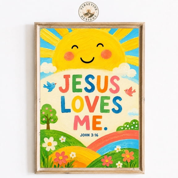 Jesus Loves Me Christian Nursery Art John 316 Bible Verse Print, Unframed Paper Print