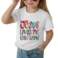 thumbnail image 1 of "Jesus Loves Me Colorful Letter Print Round Neck T-Shirt for Children, Festive and Daily Wear, Stylish and Comfy", 1 of 3