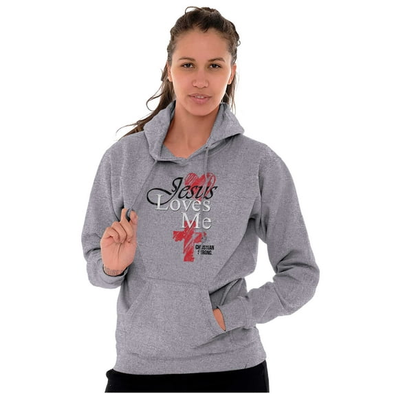 Jesus Loves Me Heart Cross Faith Hoodie Sweatshirt Women Brisco Brands S