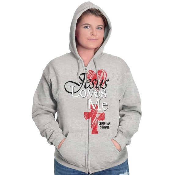 Jesus Loves Me Heart Cross Faith Zip Hoodie Sweatshirt Women Brisco Brands S