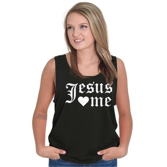 Jesus Loves Me Religious Christian Tank Top Tee Shirt Women Brisco Brands S