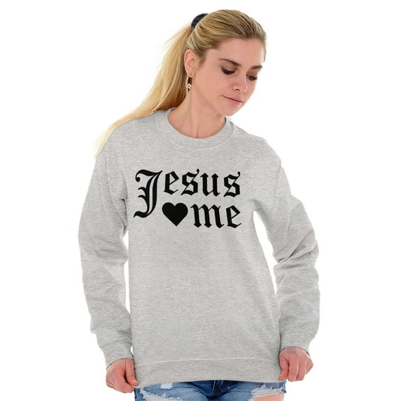 Jesus Loves Me Religious Christian Women Crewneck Sweatshirt Brisco Brands L