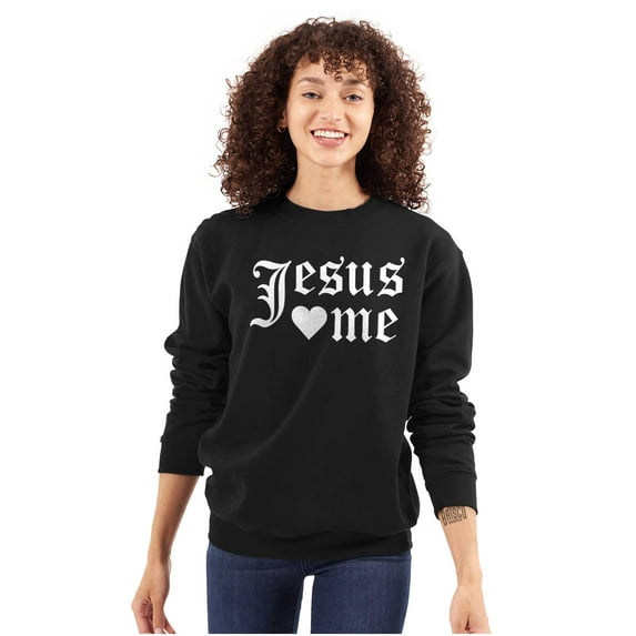 Jesus Loves Me Religious Christian Women Crewneck Sweatshirt Brisco Brands S