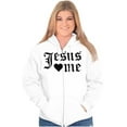 thumbnail image 1 of Jesus Loves Me Religious Christian Womens Plus Size Graphic Zipper Hoodie Brisco Brands 2X, 1 of 5