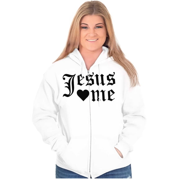 Jesus Loves Me Religious Christian Zip Hoodie Sweatshirt Women Brisco Brands L