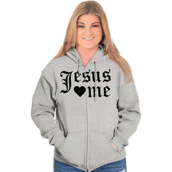 Jesus Loves Me Religious Christian Zip Hoodie Sweatshirt Women Brisco Brands S