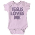 thumbnail image 1 of Jesus Loves Me Retro Christian Romper Boys or Girls Infant Baby Brisco Brands 12M, 1 of 6