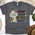 thumbnail image 1 of Jesus Loves Me T-Shirt | Colorful Cross Graphic Christian Tee, Dark Heather, Size 3XL, 1 of 6