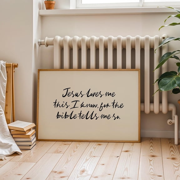Jesus Loves Me Wall Art Print With Black White Christian Script Decor Unframed Paper Print