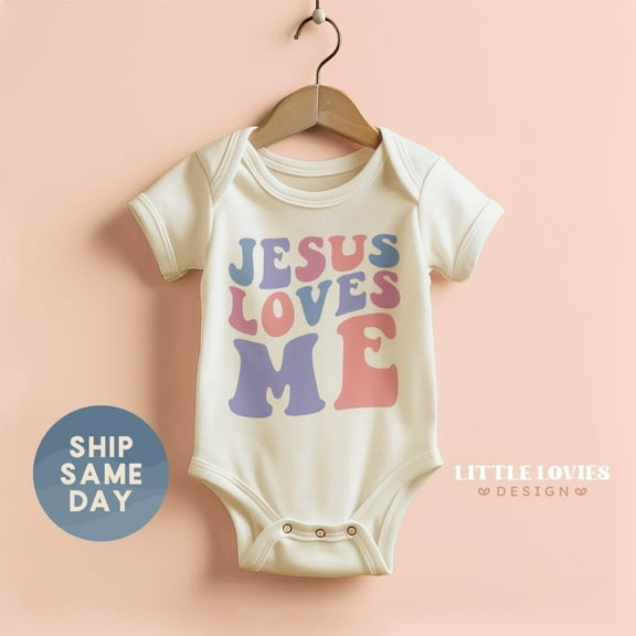 Jesus Loves Me Onesie, New Baby Christian Outfit, Scripture Baby Bodysuit, Baptism Gift For Baby, Church Baby Bodysuit, Cute Baby Onesie, BABY BODYSUIT LAT 4424