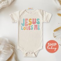 Jesus Loves Me Onesie, Religious Gifts For Newborn, Scripture Baby Bodysuit, Baby Christian Outfit, Church Clothes, Cute Baby Onesie, BABY BODYSUIT LAT 4424