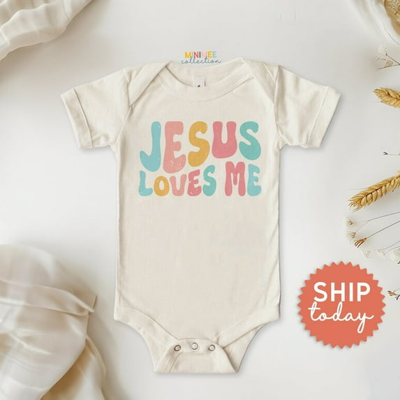 Jesus Loves Me Onesie, Religious Gifts For Newborn, Scripture Baby Bodysuit, Baby Christian Outfit, Church Clothes, Cute Baby Onesie, BABY BODYSUIT LAT 4424