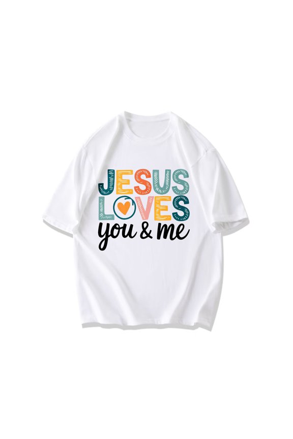 Jesus Loves You And Me T Shirt Black Religious Christian Faith Statement Graphic Print Unisex Casual Wear For Church Events And Daily Life