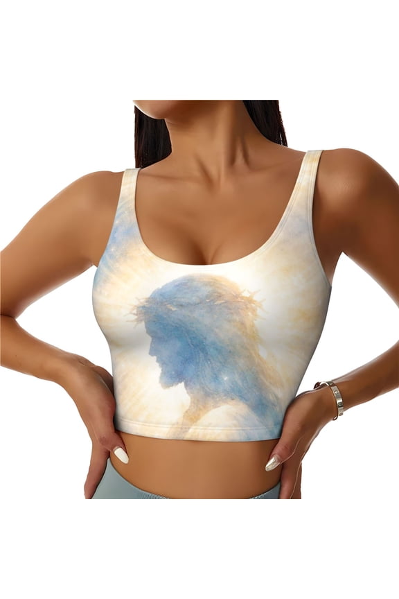 Jesus Loves You Blessed Christ Women Sports Vest Yoga Tank Top Gym Crop U Back