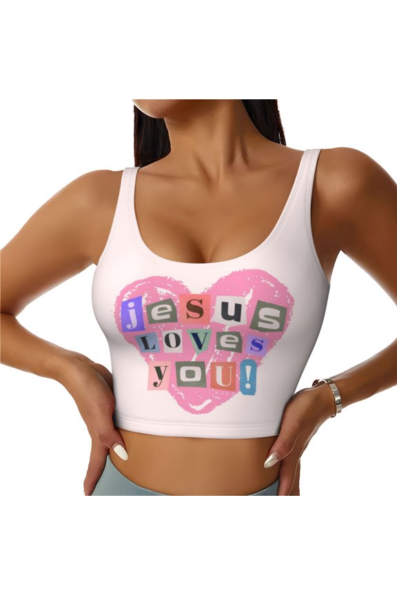 Jesus Loves You Blessed Christ Women Sports Vest Yoga Tank Top Gym Crop U Back