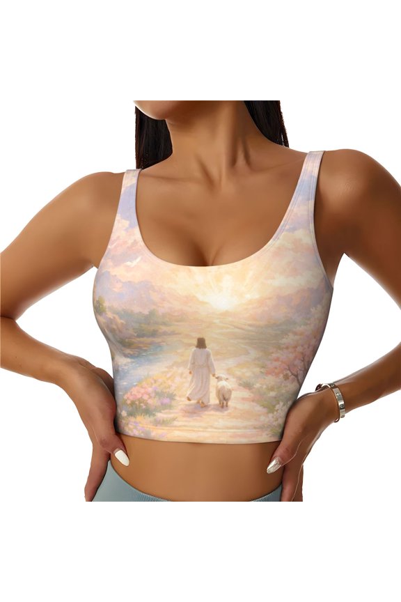 Jesus Loves You Blessed Christ Women Sports Vest Yoga Tank Top Gym Crop U Back