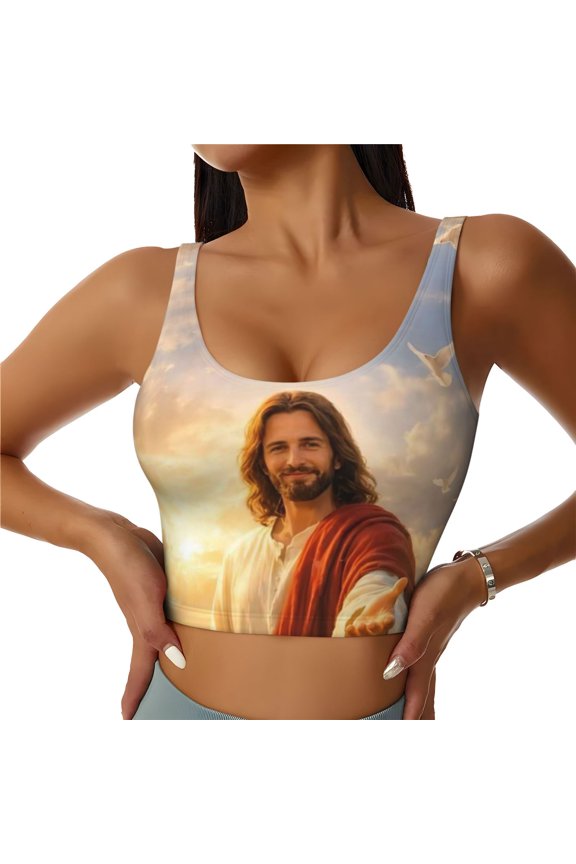 Jesus Loves You Blessed Christ Women Sports Vest Yoga Tank Top Gym Crop U Back