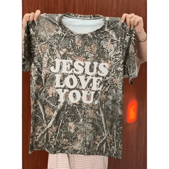 Jesus Loves You Camo Shirt | Camo Christian Camo Oversized Graphic Tee | Faith Based Apparel | Religious Gift for Her | Trendy Shirt