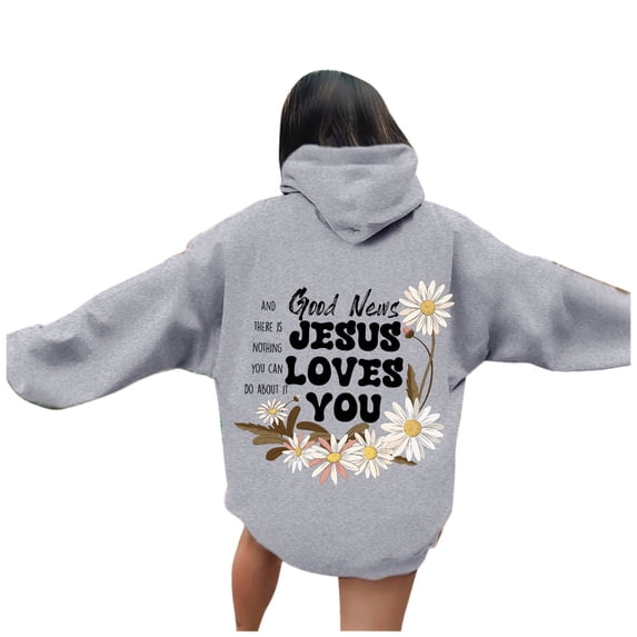 Jesus Loves You Christian Graphic Hoodies for Womens Fall Fashion Preppy Letter Print Long Sleeve Pullover Sweatshirt with Pocket