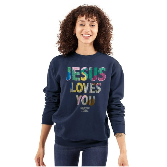 Jesus Loves You Christian Women Crewneck Sweatshirt Brisco Brands M