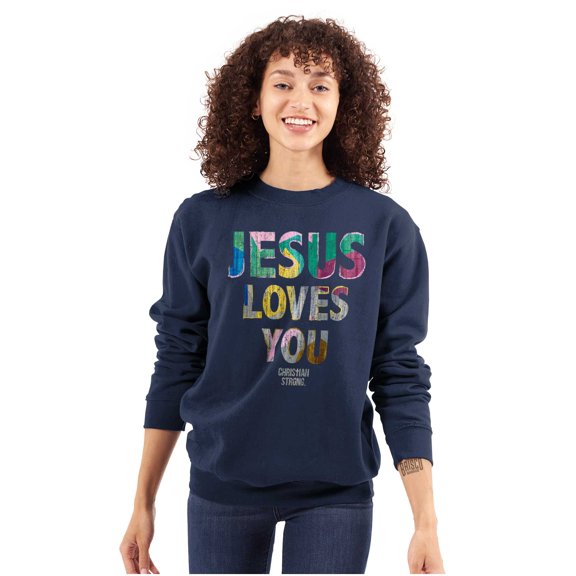 Jesus Loves You Christian Women Crewneck Sweatshirt Brisco Brands S