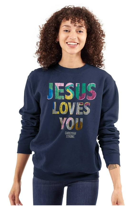 Jesus Loves You Christian Women Plus Size Crewneck Sweatshirt Brisco Brands 3X