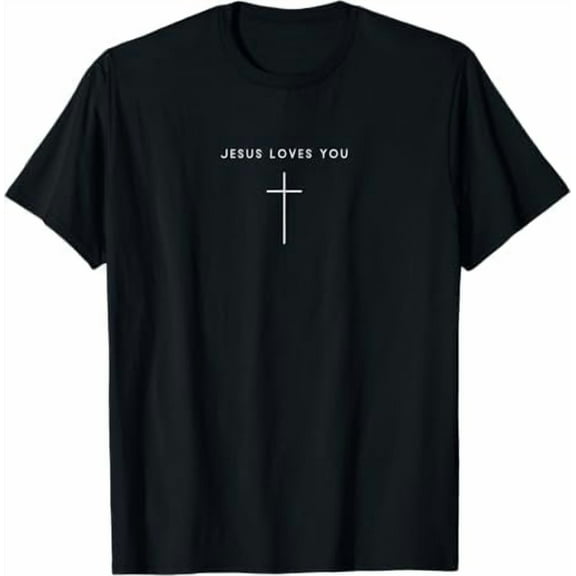 Jesus Loves You Cross - Minimalist Christian Religious Jesus T-Shirt for Men Women God Clothing Crewneck Tops Shirt Black