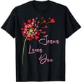 thumbnail image 1 of Jesus Loves You, Dandelion Blowing Hearts Christian T-Shirt Black Medium, 1 of 4